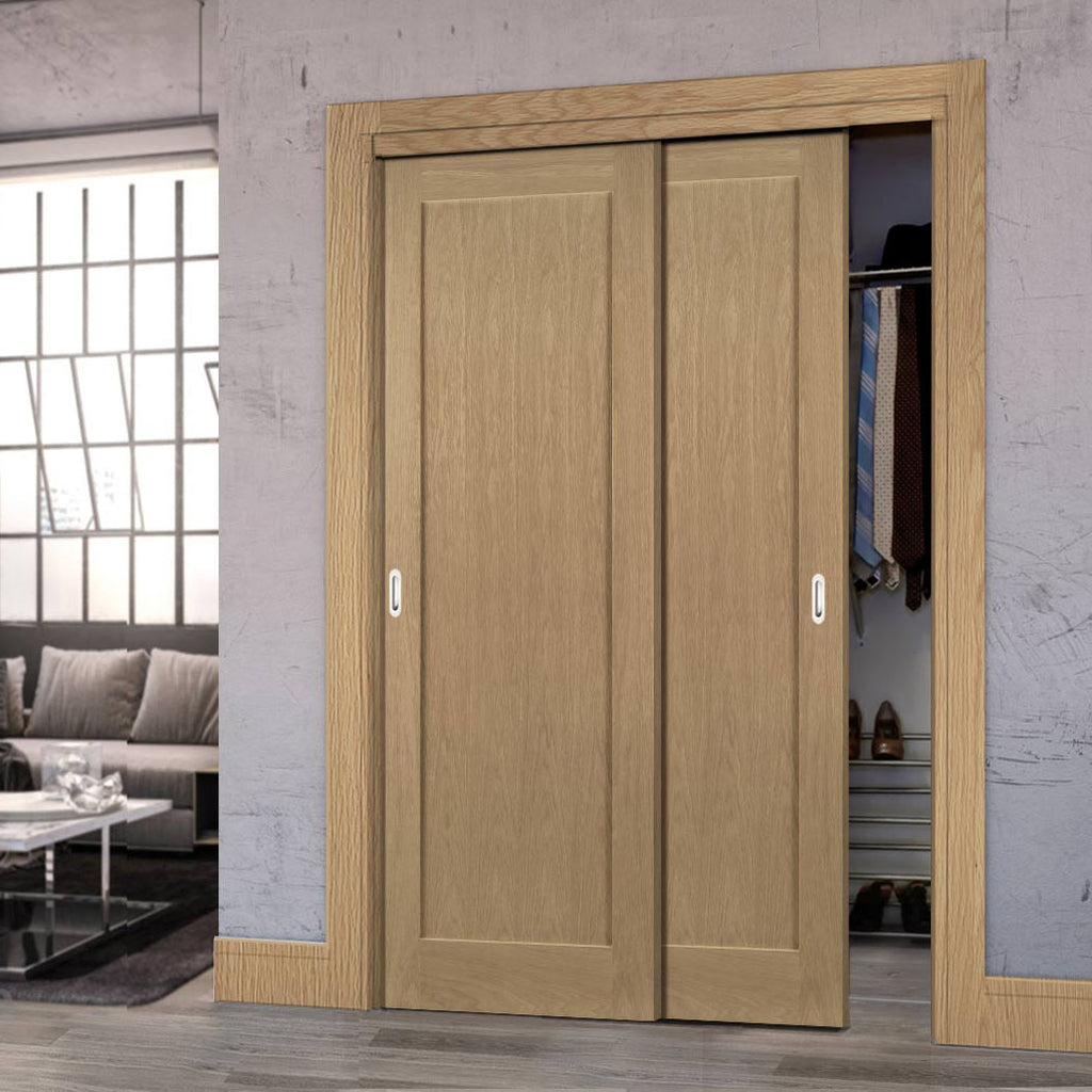 Two Sliding Maximal Wardrobe Doors & Frame Kit - Walden Real American Oak Veneer Door - Unfinished