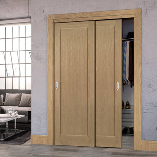Image: Two Sliding Maximal Wardrobe Doors & Frame Kit - Walden Real American Oak Veneer Door - Unfinished