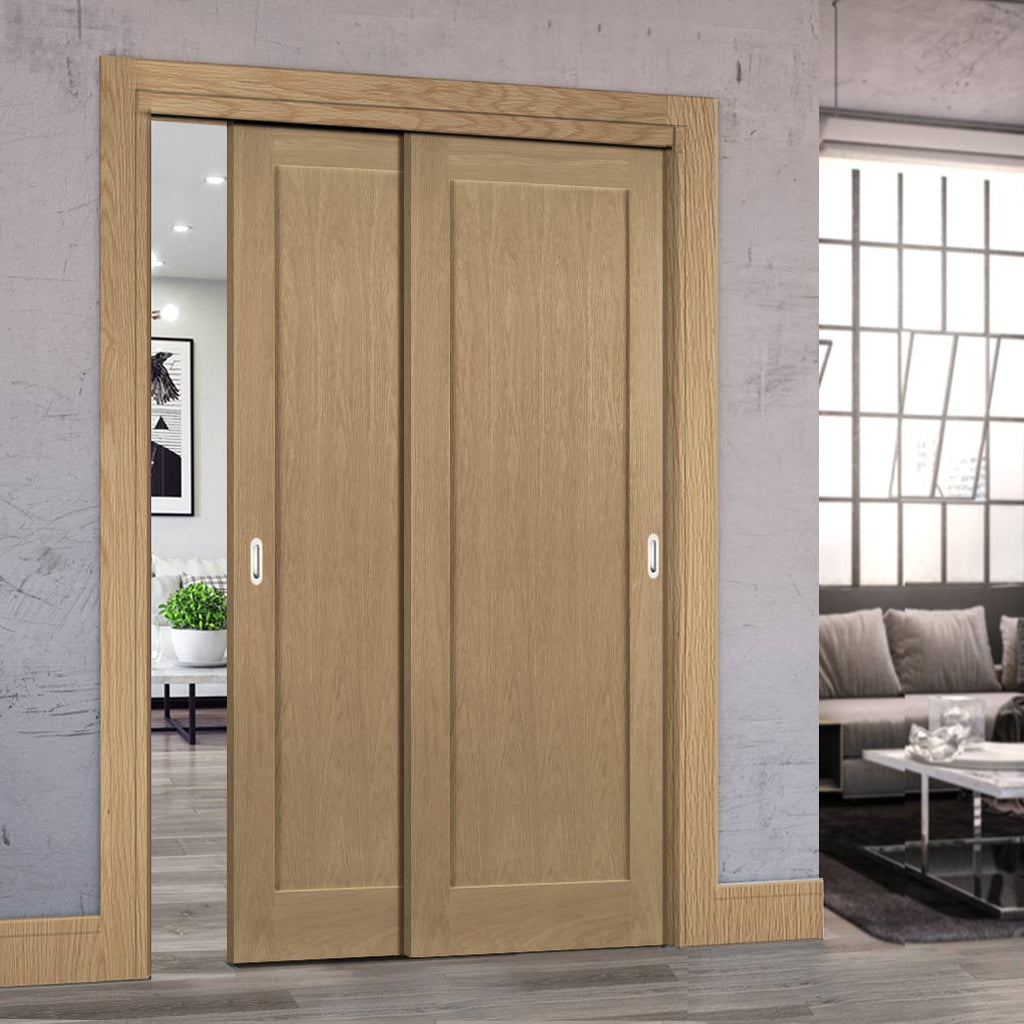 Pass-Easi Two Sliding Doors and Frame Kit - Walden Real American Oak Veneer Door - Unfinished