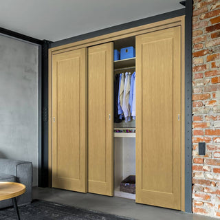 Image: Three Sliding Maximal Wardrobe Doors & Frame Kit - Walden Real American Oak Veneer Door - Unfinished