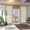 Double Sliding Door & Wall Track - Walden Real American Oak Veneer Door - Frosted Glass - Unfinished