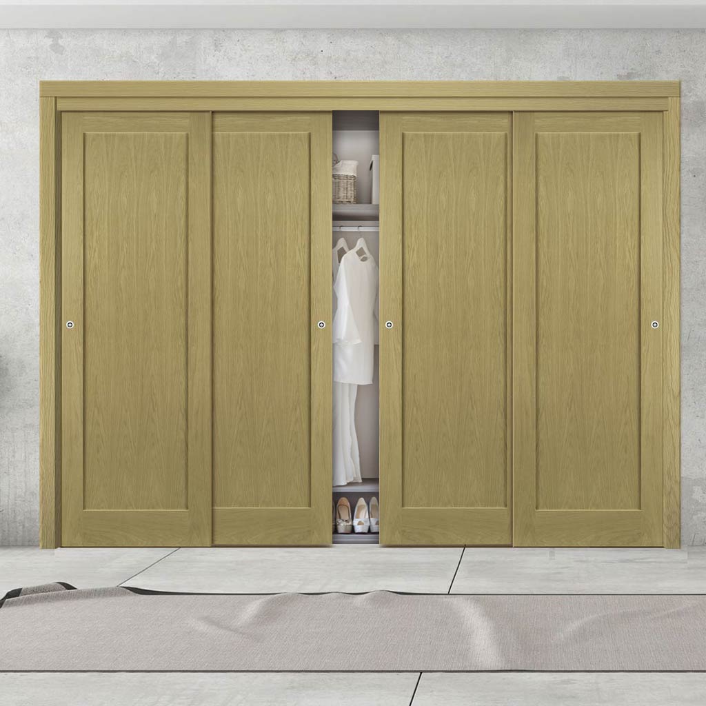 Four Sliding Maximal Wardrobe Doors & Frame Kit - Walden Real American Oak Veneer Door - Unfinished