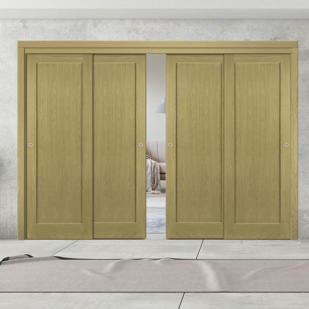 Pass-Easi Four Sliding Doors and Frame Kit - Walden Real American Oak Veneer Door - Unfinished