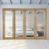 Pass-Easi Four Sliding Doors and Frame Kit - Walden Real American Oak Veneer Door - Clear Glass - Unfinished