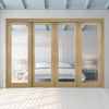Pass-Easi Four Sliding Doors and Frame Kit - Walden Real American Oak Veneer Door - Clear Glass - Unfinished