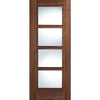 Saturn Tubular Stainless Steel Sliding Track & Vancouver 4 Pane Walnut Double Door - Clear Glass - Prefinished