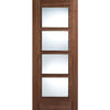 Saturn Tubular Stainless Steel Sliding Track & Vancouver 4 Pane Walnut Double Door - Clear Glass - Prefinished