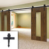 Double Sliding Door & Arrowhead Black Track - Axis Shaker Walnut Doors - Clear Glass - Prefinished