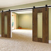 Double Sliding Door & Track - Axis Shaker Walnut Doors - Clear Glass - Prefinished