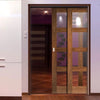 Coventry Walnut Veneer Shaker Style Staffetta Twin Telescopic Pocket Doors - Clear Glass - Prefinished