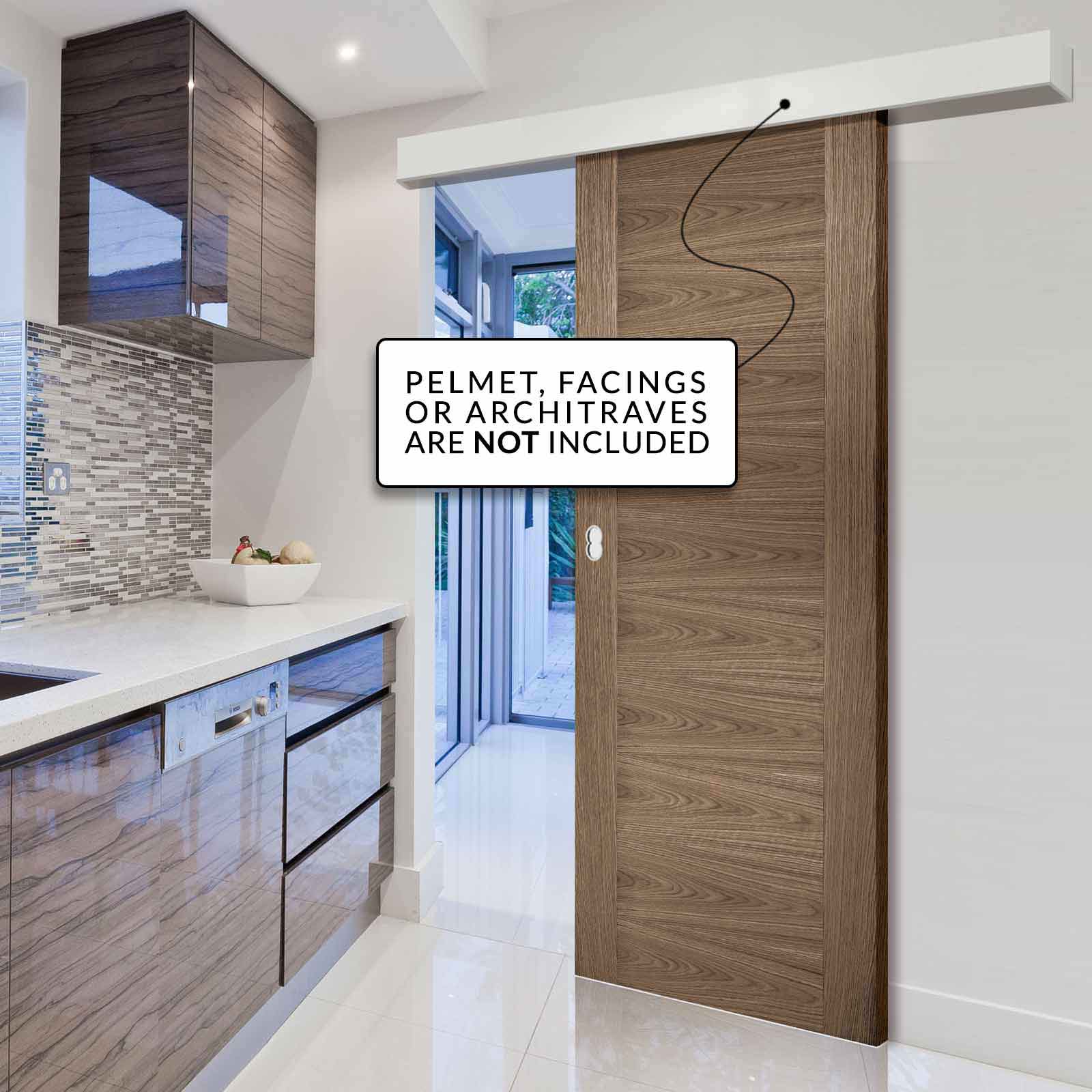 Single Sliding Door & Wall Track - Sofia Walnut Veneer Door - Prefinished