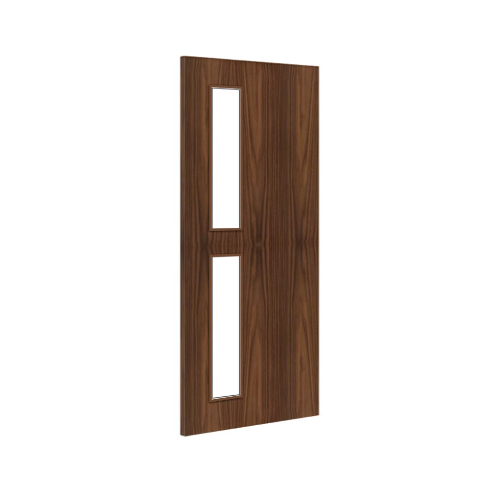 Bespoke Fire Door - Flush American Black Walnut Veneer - 30 Minute Fire Rated - Clear Glass - 07 - Prefinished