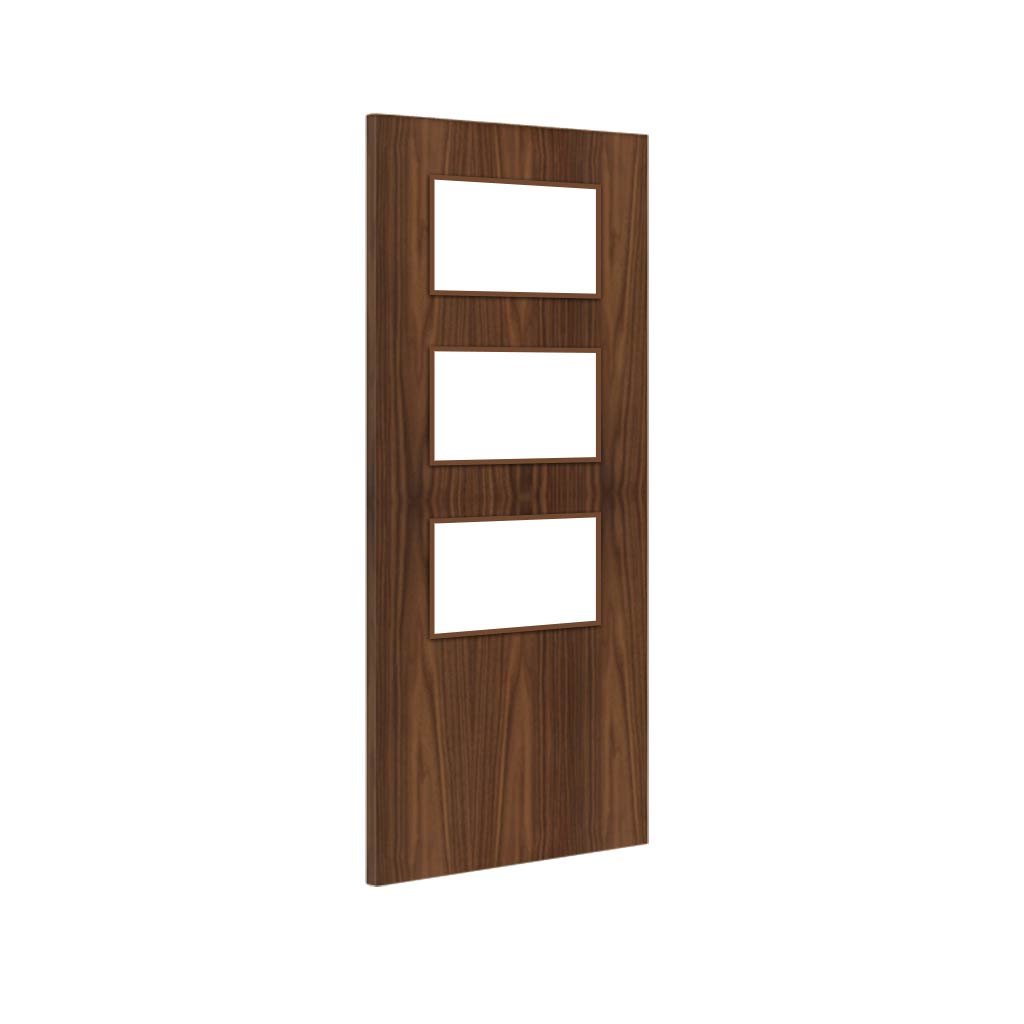 Bespoke Fire Door - Flush American Black Walnut Veneer - 30 Minute Fire Rated - Clear Glass - 03 - Prefinished