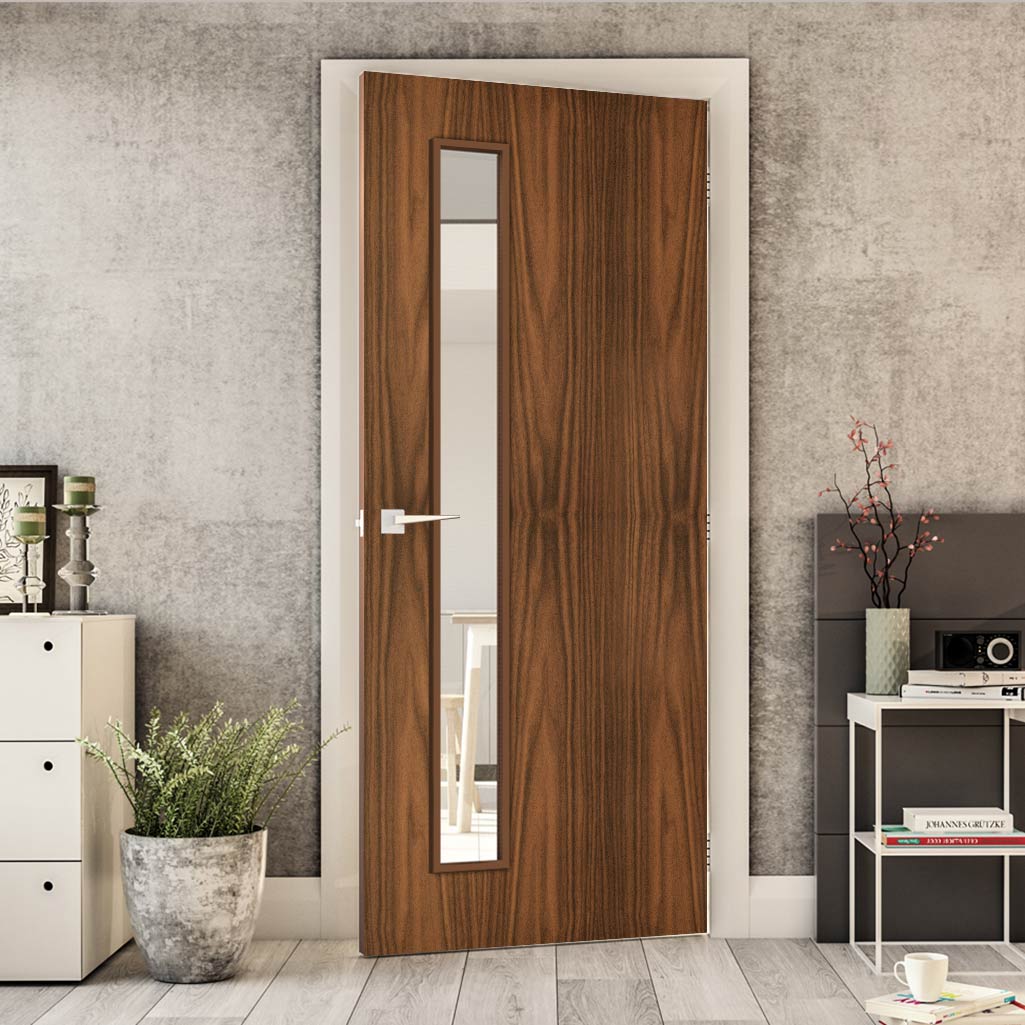 Bespoke Fire Door - Flush American Black Walnut Veneer - 30 Minute Fire Rated - Clear Glass - 06 - Prefinished