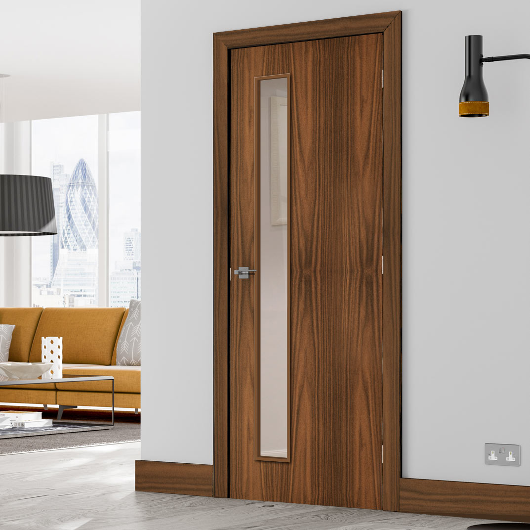 Walnut veneer glazed interior door