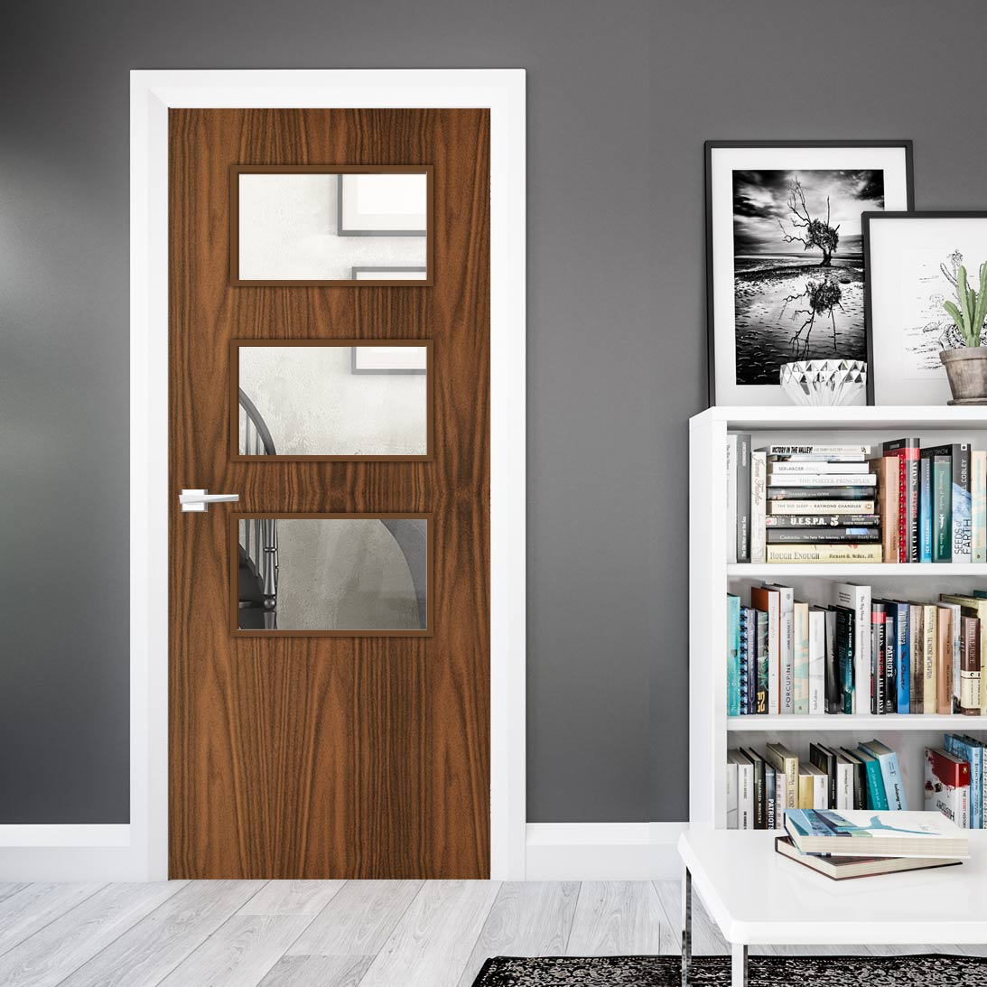 Bespoke Fire Door - Flush American Black Walnut Veneer - 30 Minute Fire Rated - Clear Glass - 03 - Prefinished