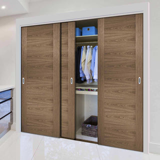 Image: Three Sliding Wardrobe Doors & Frame Kit - Sofia Walnut Veneer Door - Prefinished