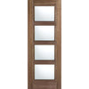 Single Sliding Door & Wall Track - Vancouver 4 Pane Walnut Door - Clear Glass - Prefinished