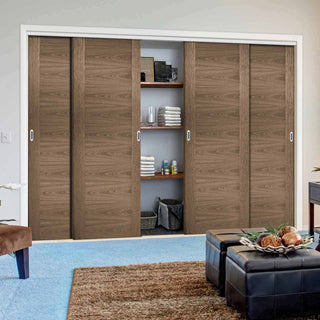 Image: Four Sliding Wardrobe Doors & Frame Kit - Sofia Walnut Veneer Door - Prefinished