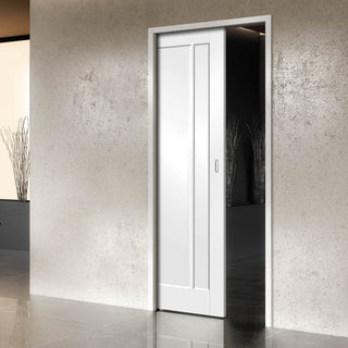 Image: Worcester 3 Panel Single Evokit Pocket Door - Primed