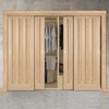 Four Sliding Wardrobe Doors & Frame Kit - Idaho 3 Panel Oak Door - Unfinished