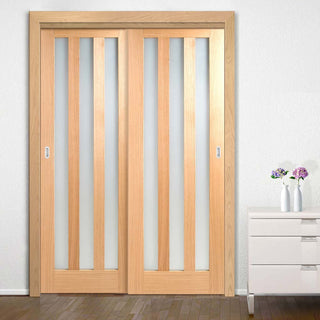 Image: Minimalist Wardrobe Door & Frame Kit - Two Utah Oak Doors - Frosted Glass - Prefinished 
