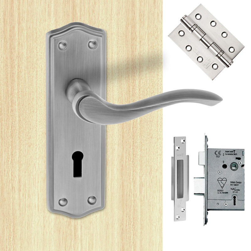 Warwick Old English Lever on Backplate - Key - Matt Gun Metal Handle Pack