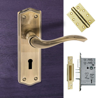 Image: Warwick Old English Lever on Backplate - Key - Antique Brass Handle Pack
