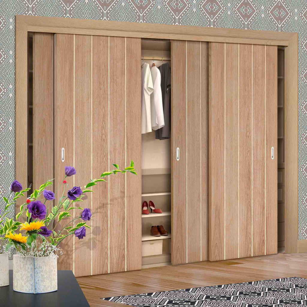 Minimalist Wardrobe Door & Frame Kit - Four Wexford Oak Panel Doors - Unfinished