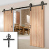Double Sliding Door & Wagon Wheel Black Track - Wexford Oak Panel Door - Unfinished