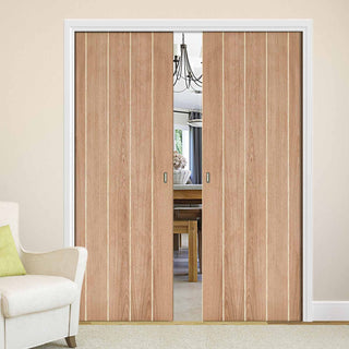 Image: Wexford Oak Flush Double Evokit Pocket Doors