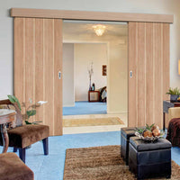 Double Sliding Door & Wall Track - Wexford Oak Panel Doors - Unfinished