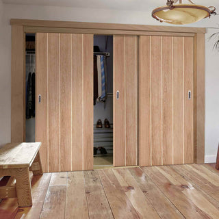 Image: Minimalist Wardrobe Door & Frame Kit - Three Wexford Oak Panel Doors - Unfinished