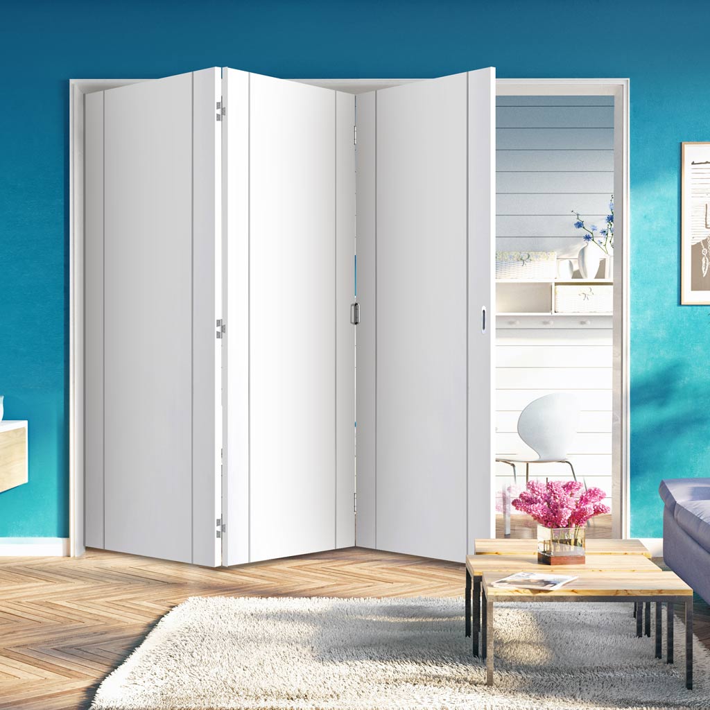 Three Folding Doors & Frame Kit - Forli White Flush 3+0 - Aluminium Inlay - Prefinished