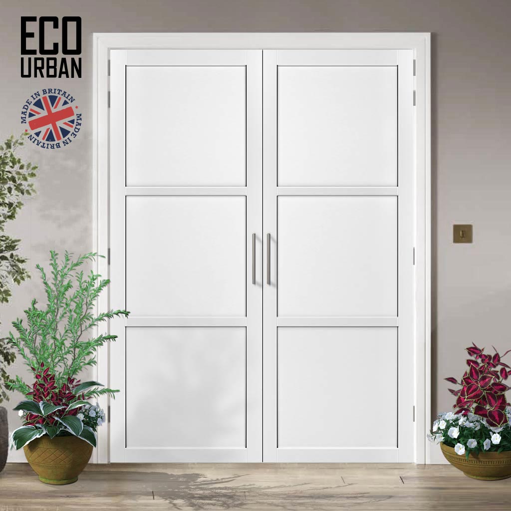 Manchester 3 Panel Solid Wood Internal Door Pair UK Made DD6305 - Eco-Urban® Cloud White Premium Primed