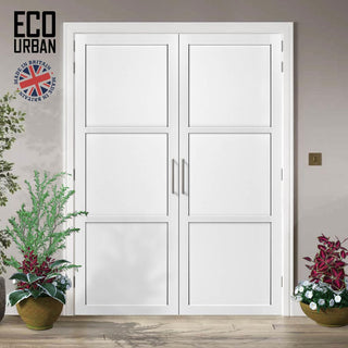 Image: Manchester 3 Panel Solid Wood Internal Door Pair UK Made DD6305 - Eco-Urban® Cloud White Premium Primed