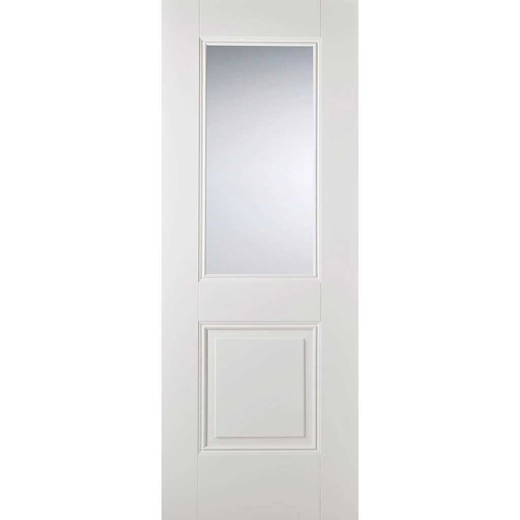 Double Sliding Door & Wall Track - Arnhem 1 Pane 1 Panel Doors - Clear Glass - White Primed