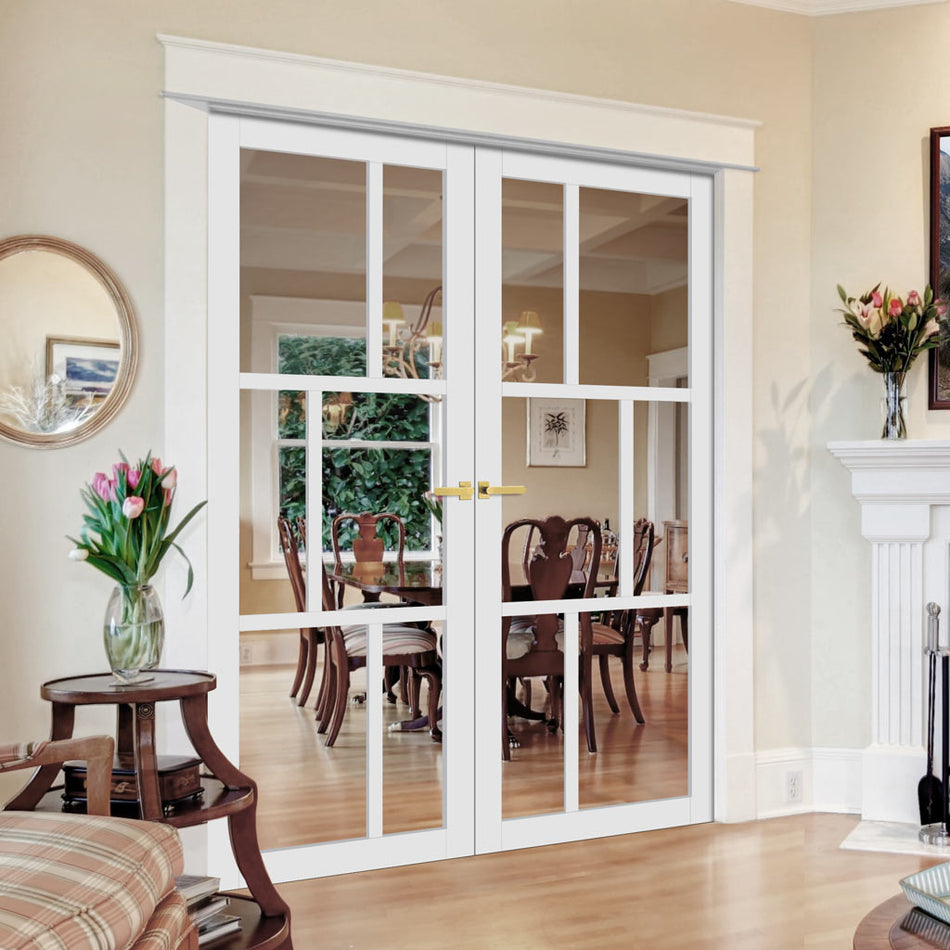 Eco-Urban Milan 6 Pane Solid Wood Internal Door Pair UK Made DD6422G Clear Glass - Eco-Urban® Cloud White Premium Primed