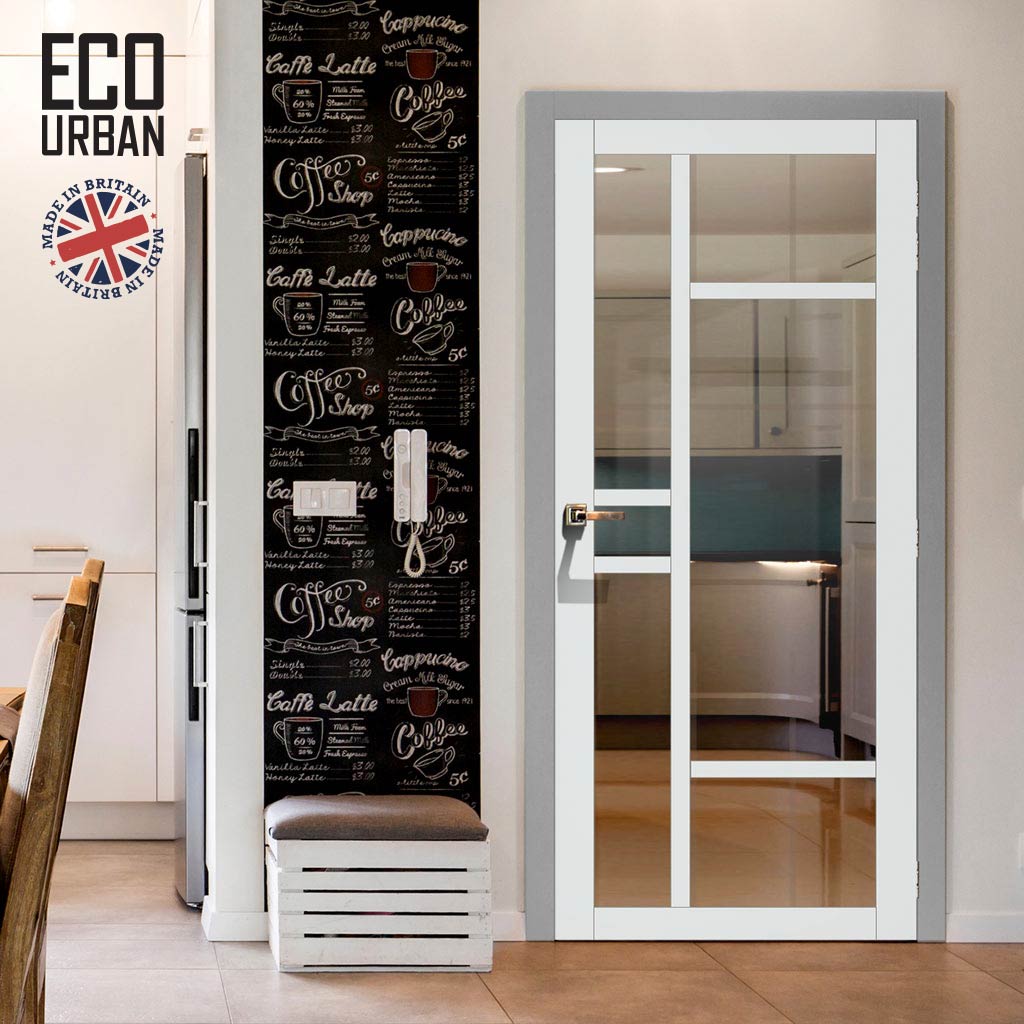 Handmade Eco-Urban Isla 6 Pane Solid Wood Internal Door UK Made DD6429G Clear Glass - Eco-Urban® Cloud White Premium Primed