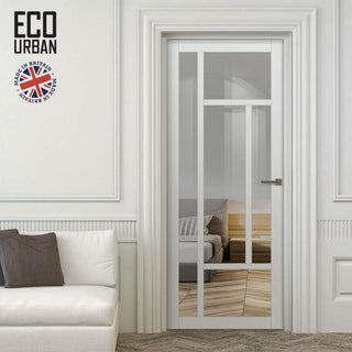 Image: Handmade Eco-Urban Morningside 5 Pane Solid Wood Internal Door UK Made DD6437G Clear Glass - Eco-Urban® Cloud White Premium Primed