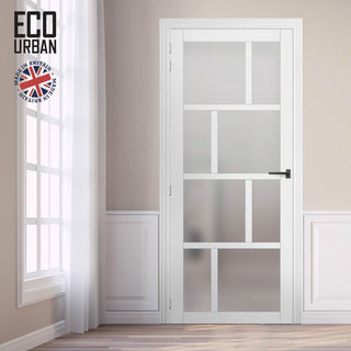 Image: Handmade Eco-Urban Kochi 8 Pane Solid Wood Internal Door UK Made DD6415SG Frosted Glass - Eco-Urban® Cloud White Premium Primed