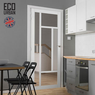 Image: Handmade Eco-Urban Portobello 5 Pane Solid Wood Internal Door UK Made DD6438G Clear Glass(1 FROSTED PANE) - Eco-Urban® Cloud White Premium Primed