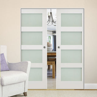 Image: Coventry Shaker Absolute Evokit Double Pocket Doors - Frosted Glass - White Primed