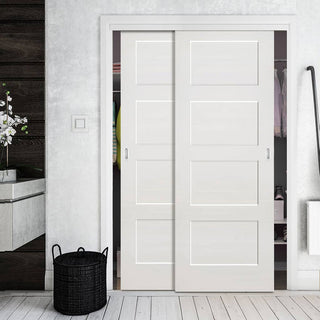 Image: Two Sliding Maximal Wardrobe Doors & Frame Kit - Coventry White Primed Shaker Door