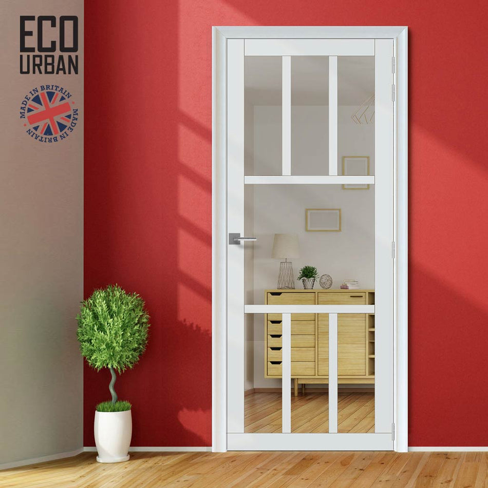 Handmade Eco-Urban Queensland 7 Pane Solid Wood Internal Door UK Made DD6424G Clear Glass - Eco-Urban® Cloud White Premium Primed