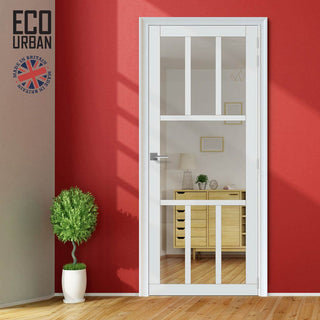 Image: Handmade Eco-Urban Queensland 7 Pane Solid Wood Internal Door UK Made DD6424G Clear Glass - Eco-Urban® Cloud White Premium Primed