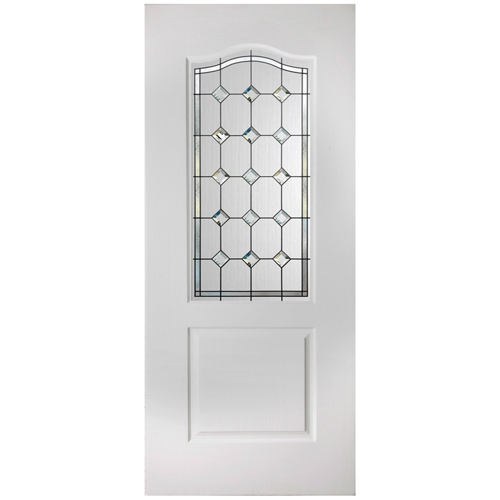 White PVC classic door with grained faces diamond sparkle style toughened glass 