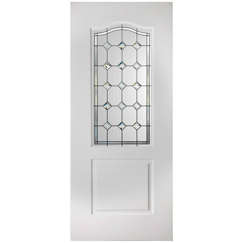 White PVC classic door with grained faces diamond sparkle style toughened glass 