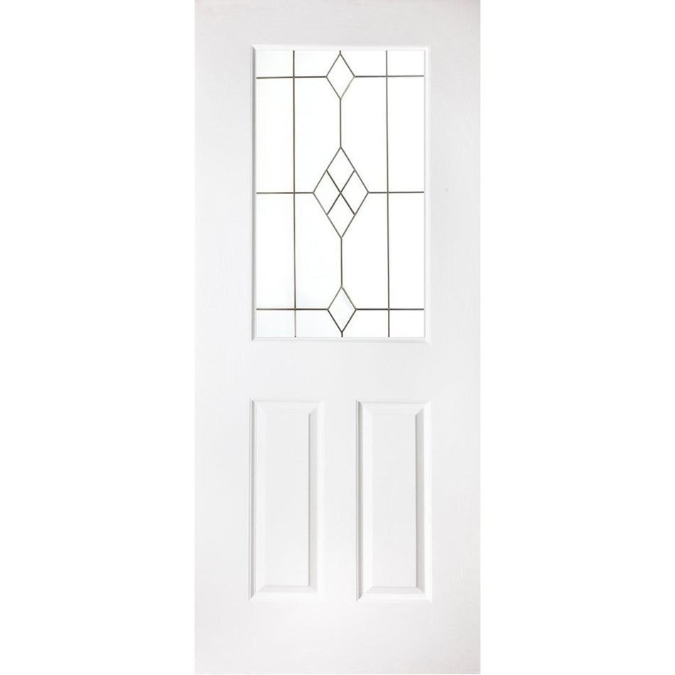 White PVC eldon door with grained faces starburst style toughened glass 