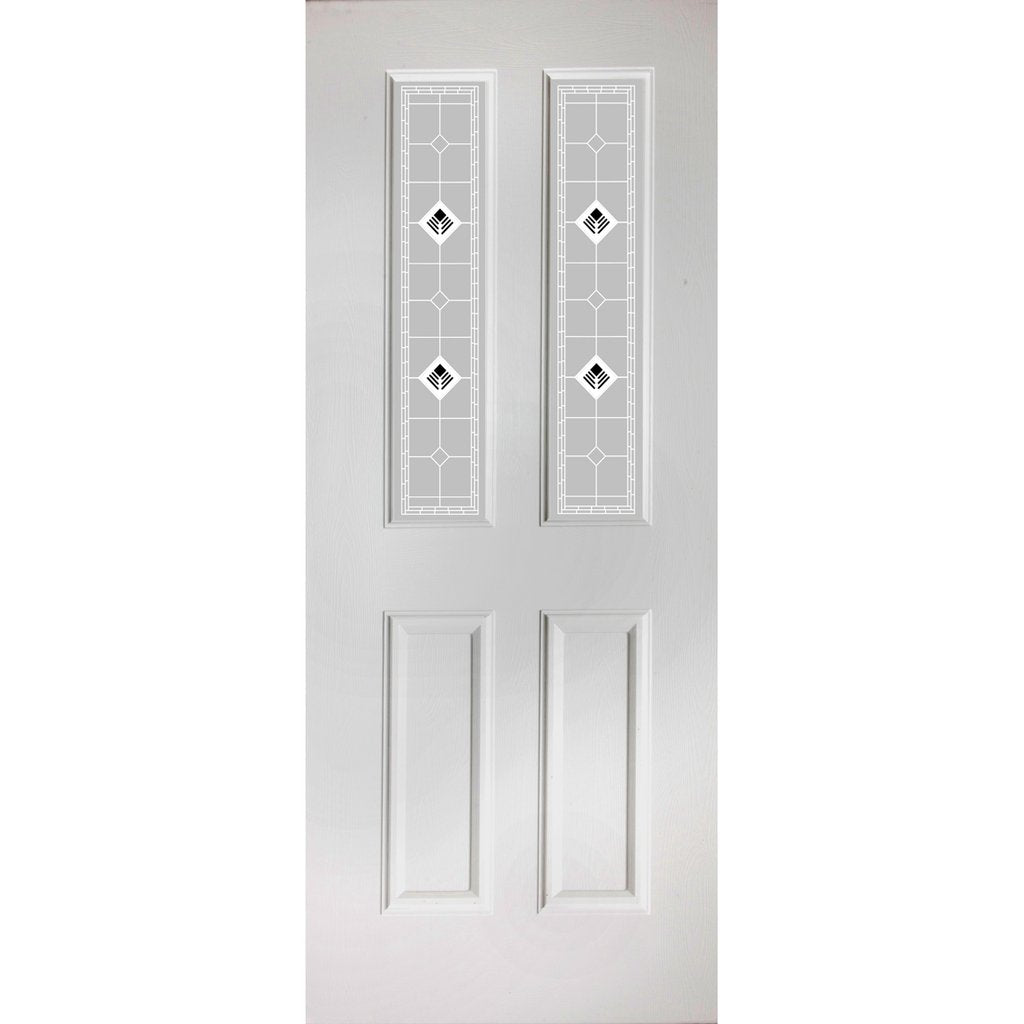 White PVC grainger door with grained faces black fusion style toughened glass 